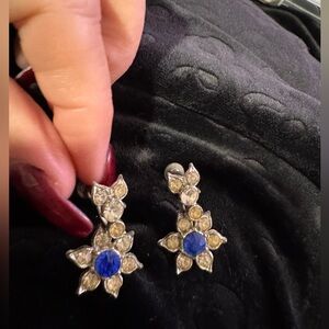 Elegant Silver and Blue Floral Earrings vintage earring